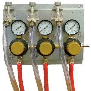 Five Product Secondary Regulator Wall Panel With Wall Brackets, Beer Jumpers, Air Line, and Fittings